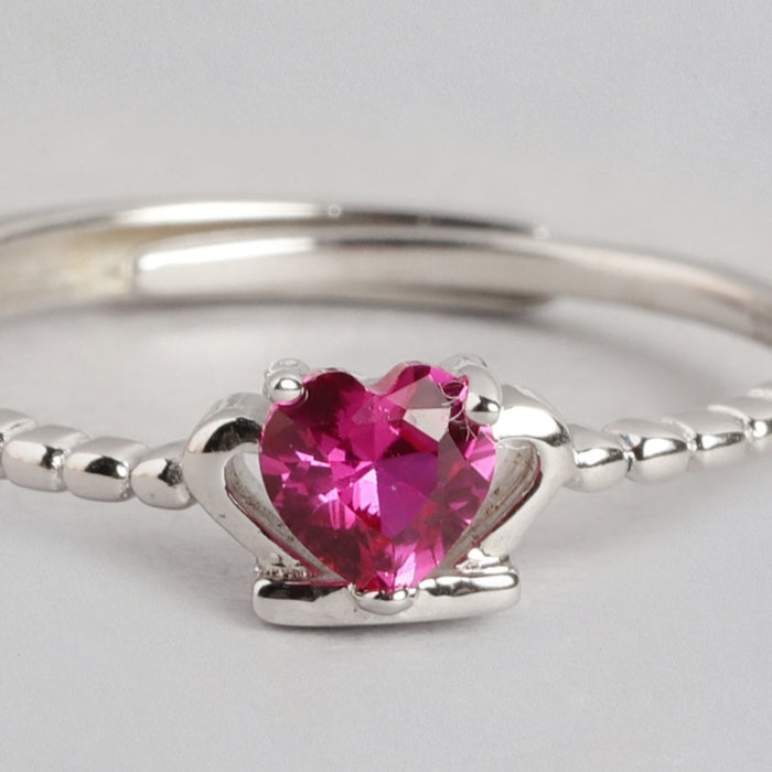 Alora Ruby Heart 925 Sterling Silver CZ Ring for Women (Adjustable)