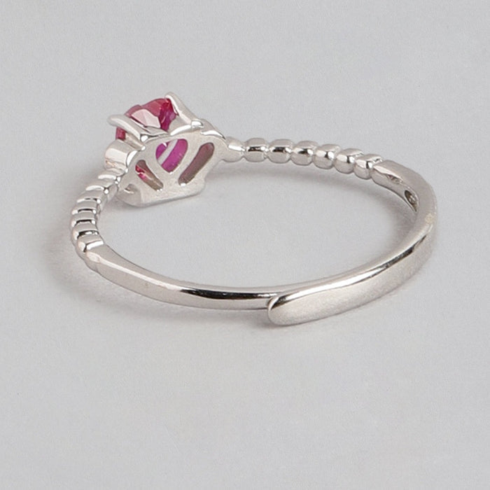Alora Ruby Heart 925 Sterling Silver CZ Ring for Women (Adjustable)