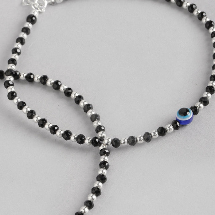 Women's 925 Sterling Silver anklet with alternating black beads and blue evil eye. – Zavya