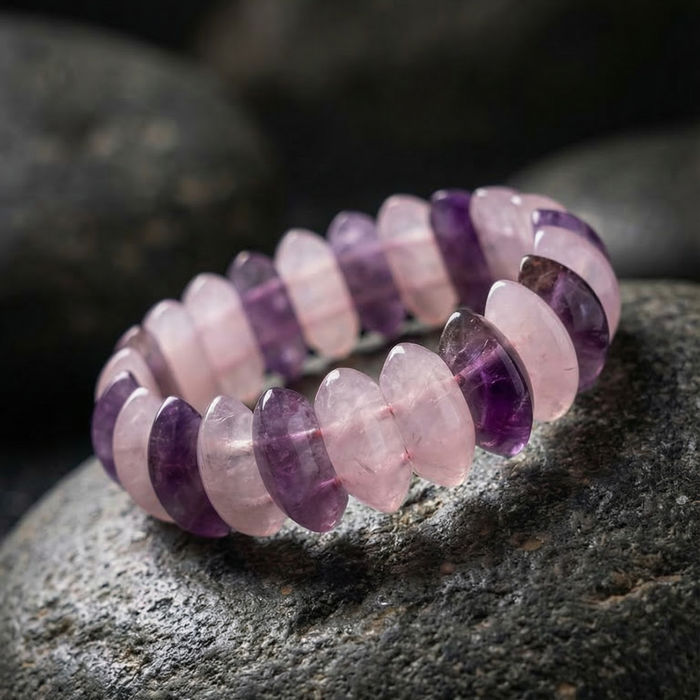 Amethyst and Rose Quartz Oval Cut Bracelet - view 2