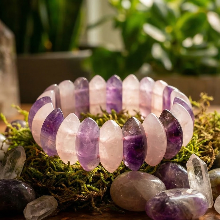 Amethyst and Rose Quartz Oval Cut Bracelet - view 3