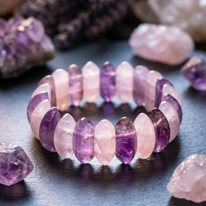 Amethyst and Rose Quartz Oval Cut Bracelet - view 5