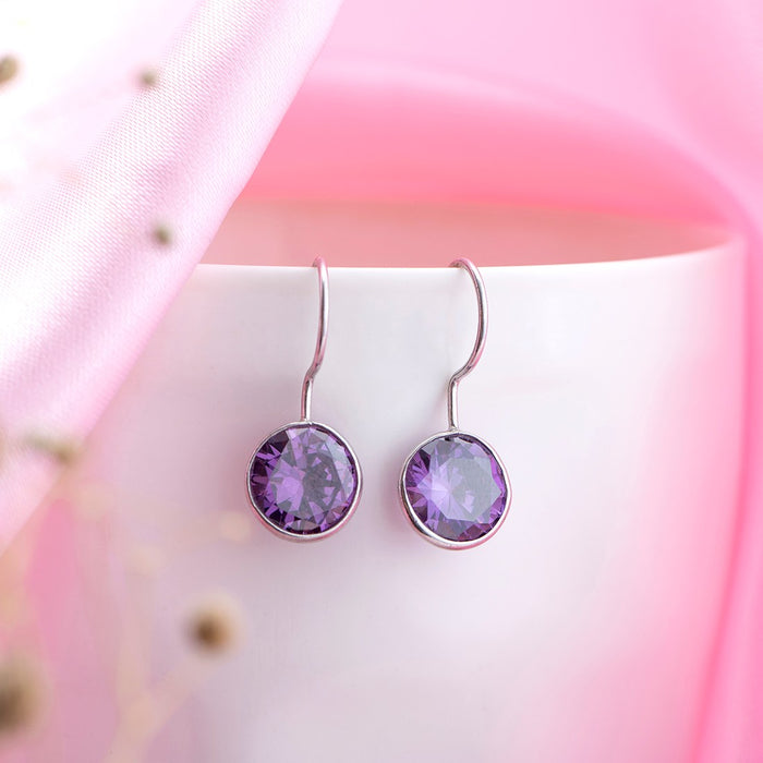 Amethyst Stone Rhodium Plated 925 Sterling Silver Earring