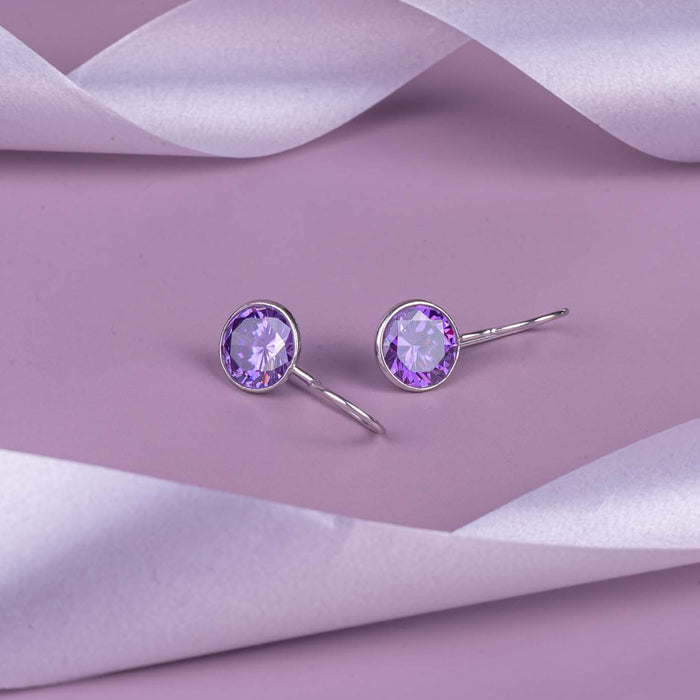 Amethyst Stone Rhodium Plated 925 Sterling Silver Earring