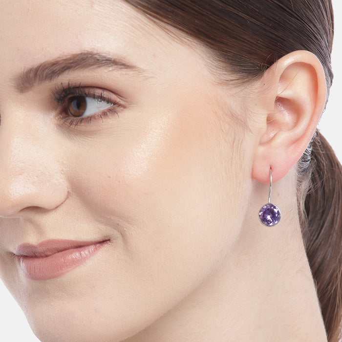 Amethyst Stone Rhodium Plated 925 Sterling Silver Earring