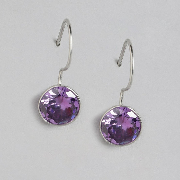 Amethyst Stone Rhodium Plated 925 Sterling Silver Earring