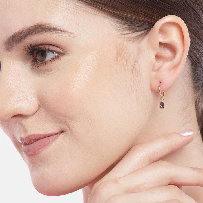 Amethyst Stone Rose Gold Plated 925 Sterling Silver Loop Earring
