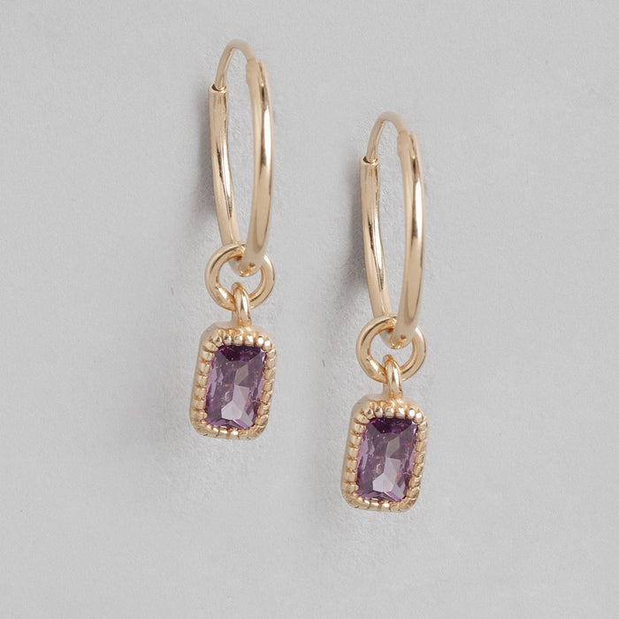Amethyst Stone Rose Gold Plated 925 Sterling Silver Loop Earring