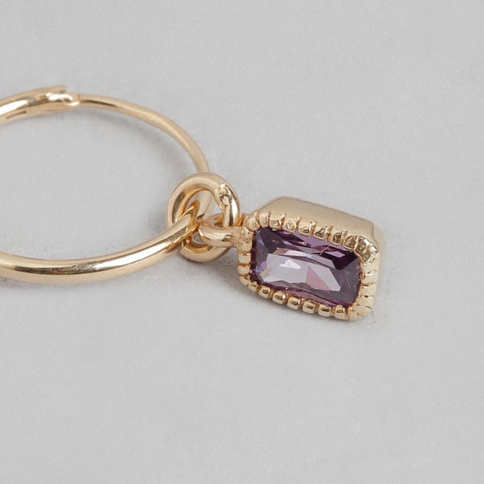 Amethyst Stone Rose Gold Plated 925 Sterling Silver Loop Earring
