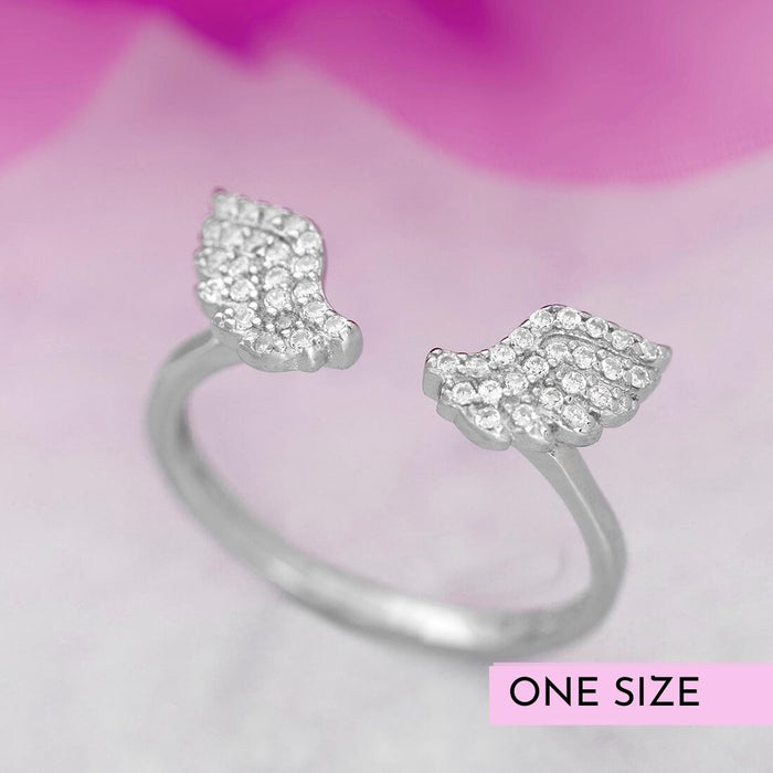 Angel Wings Rhodium Plated 925 Silver Ring For Her (Adjustable)
