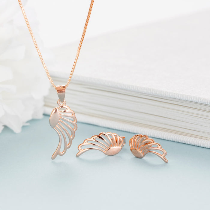 Angelic Crimson Wings Rose Gold-Plated 925 Sterling Silver Jewelry Set