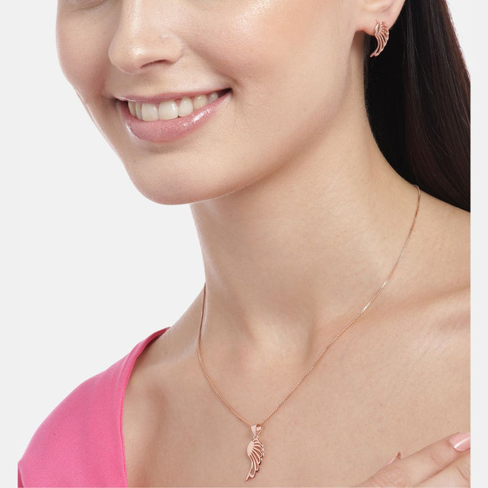 Angelic Crimson Wings Rose Gold-Plated 925 Sterling Silver Jewelry Set