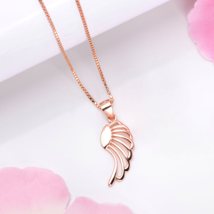 Angelic Rose Gold-Plated 925 Sterling Silver Angel Wings Pendant with Chain