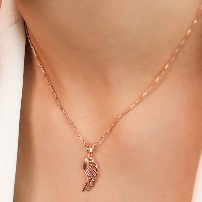 Angelic Rose Gold-Plated 925 Sterling Silver Angel Wings Pendant with Chain