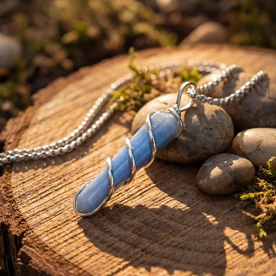 Angelite Stone Locket with Chain