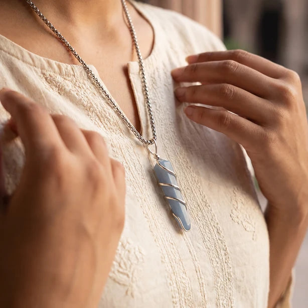 Angelite Stone Locket with Chain - view 2