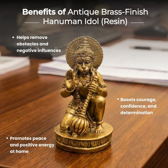 Antique Brass-Finish Hanuman Idol (Resin) – For Car & Office - view 4
