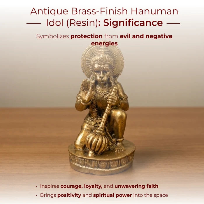 Antique Brass-Finish Hanuman Idol (Resin) – For Car & Office - view 5