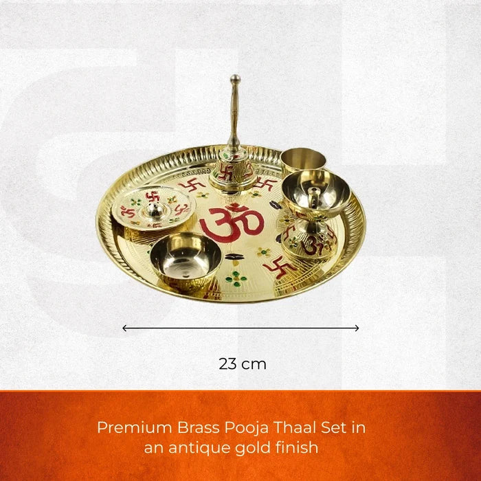 Antique Gold Premium Brass Pooja Thaal (Set of 5) - view 2