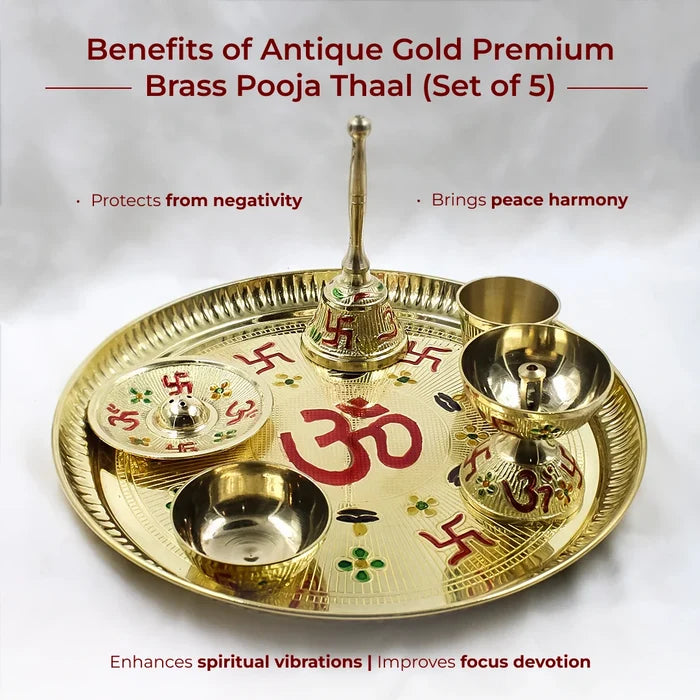 Antique Gold Premium Brass Pooja Thaal (Set of 5) - view 3