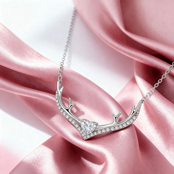 Antler Heart Radiance Silver Necklace
