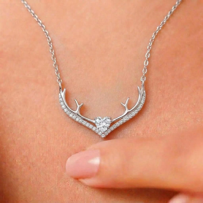 Antler Heart Radiance Silver Necklace