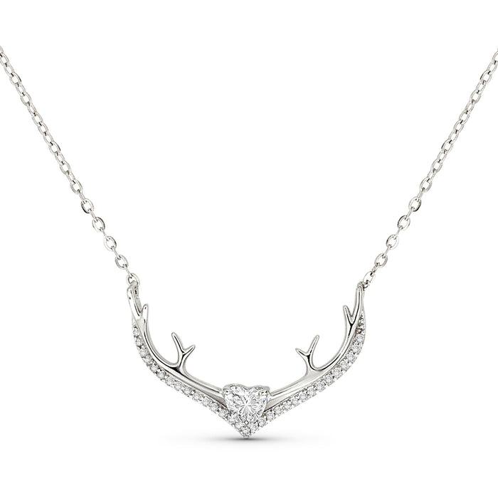 Antler Heart Radiance Silver Necklace