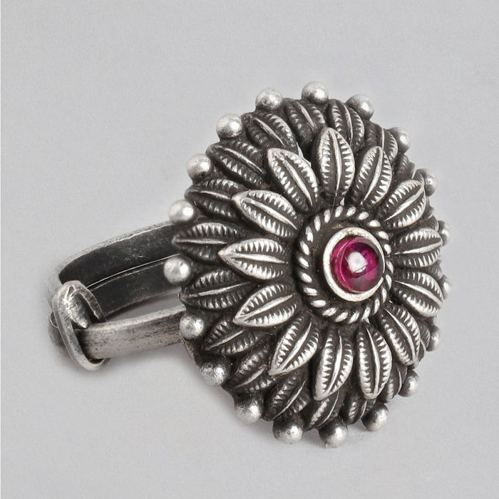 Aster Oxidised 925 Sterling Silver Ring for Women (Adjustable)