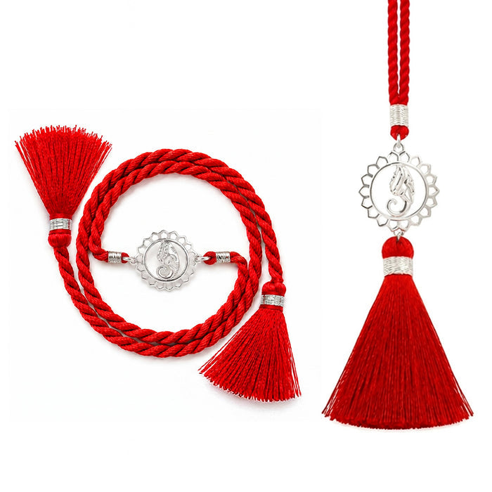 Auspicious Ganesha Mandala Bhaiya Bhabhi Silver Rakhi Couple (Zavya Signature)