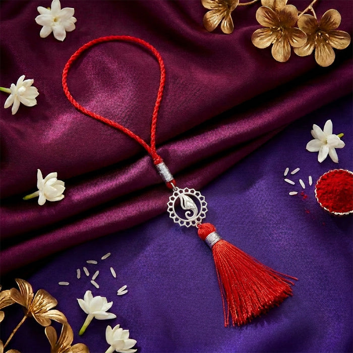 Auspicious Ganesha Mandala Bhaiya Bhabhi Silver Rakhi Couple (Zavya Signature)