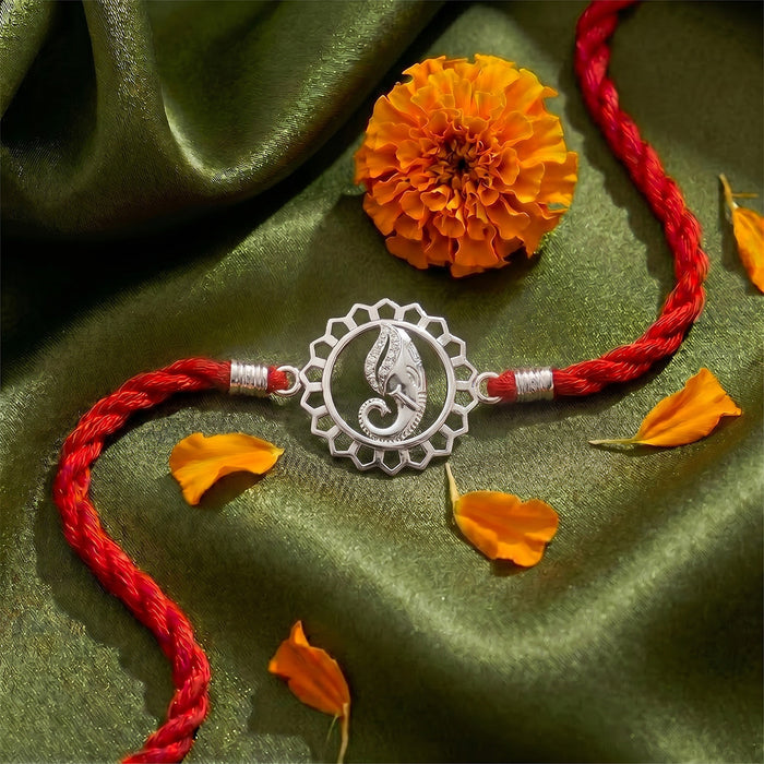 Auspicious Ganesha Mandala Bhaiya Bhabhi Silver Rakhi Couple (Zavya Signature)