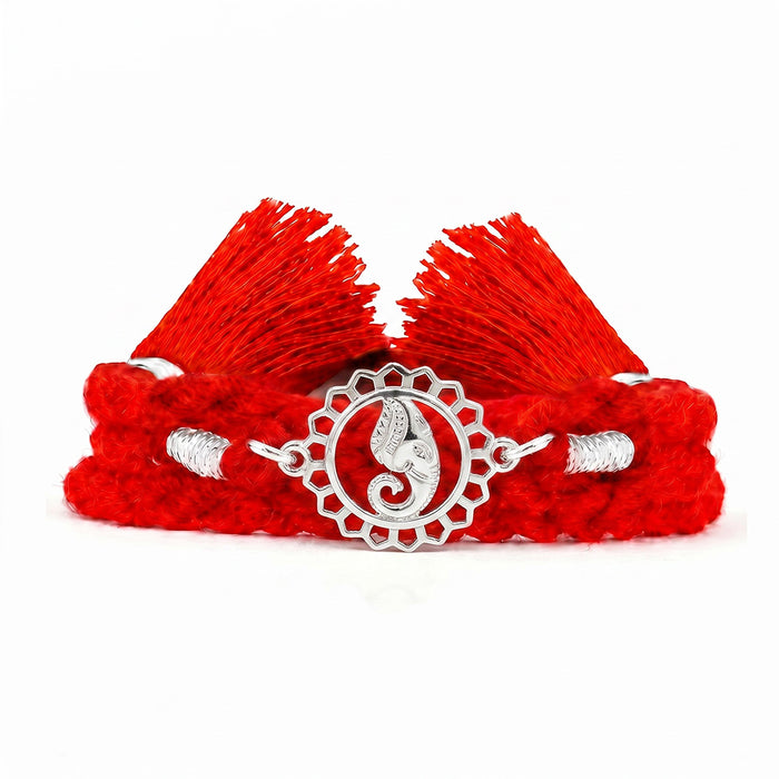 Auspicious Ganesha Mandala Bhaiya Bhabhi Silver Rakhi Couple (Zavya Signature)