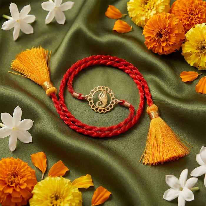 Auspicious Ganesha Mandala Gold Plated Silver Rakhi (Zavya Signature)