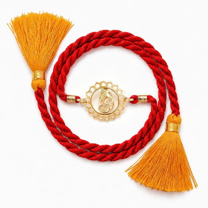 Auspicious Ganesha Mandala Gold Plated Silver Rakhi (Zavya Signature)