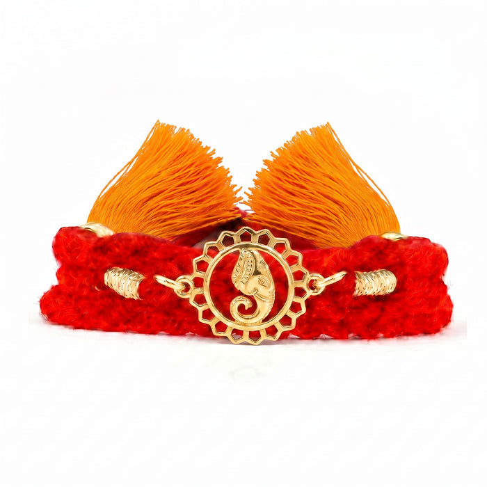 Auspicious Ganesha Mandala Gold Plated Silver Rakhi (Zavya Signature)