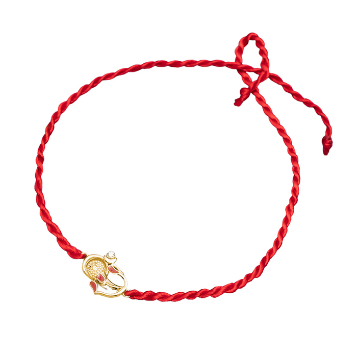 Auspicious Lord Ganesh Ji CZ Gold Plated Silver Thread Rakhi