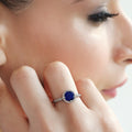 Azure Circle Indigo Rhodium Plated 925 Silver Women's Ring (Adjustable)
