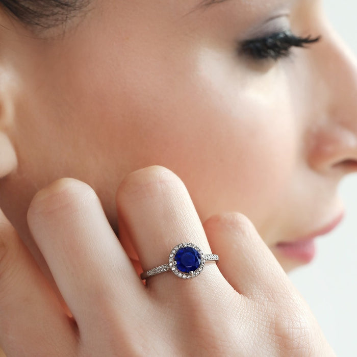 Azure Circle Indigo Rhodium Plated 925 Silver Women's Ring (Adjustable)