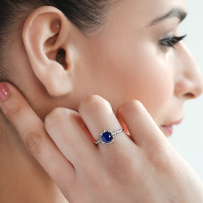 Azure Circle Indigo Rhodium Plated 925 Silver Women's Ring (Adjustable)