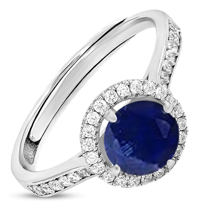Azure Circle Indigo Rhodium Plated 925 Silver Women's Ring (Adjustable)