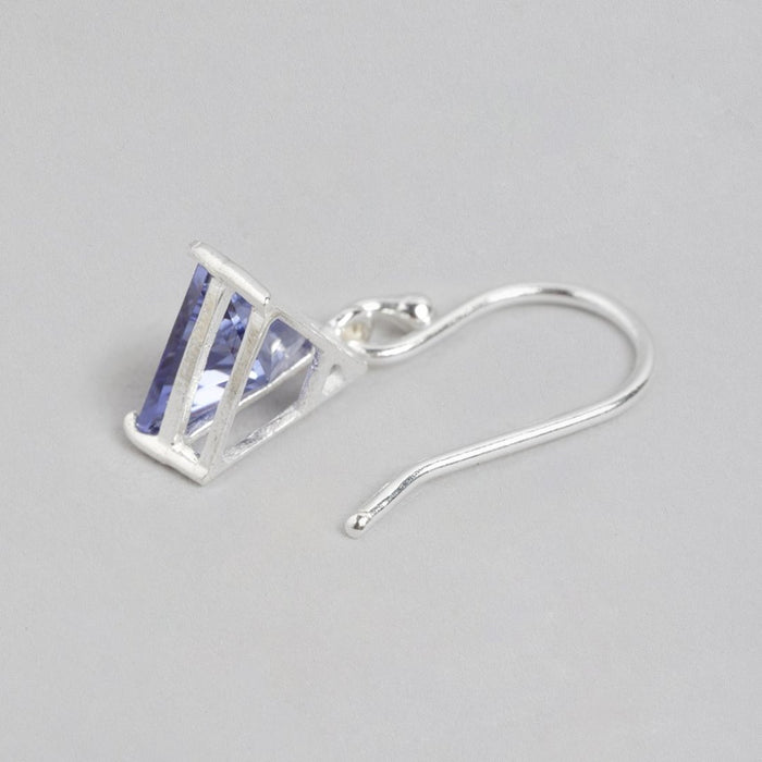 Azure Triangles Rhodium Plated Blue CZ 925 Sterling Silver Earrings