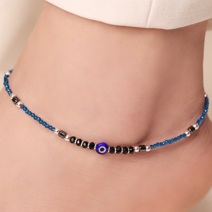 Azure Ward 925 Sterling Silver Rhodium-Plated Evil Eye Anklet