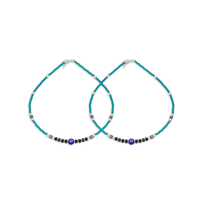 Azure Ward 925 Sterling Silver Rhodium-Plated Evil Eye Anklet