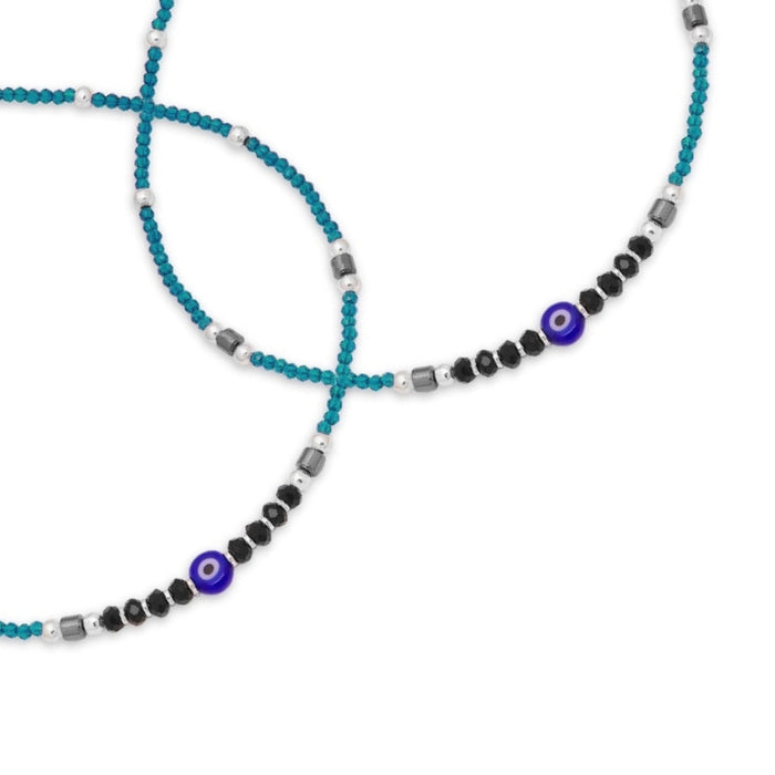 Azure Ward 925 Sterling Silver Rhodium-Plated Evil Eye Anklet