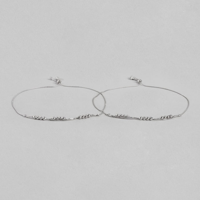 Ballroom Radiance Rhodium-Plated 925 Sterling Silver Anklet with Box Chain
