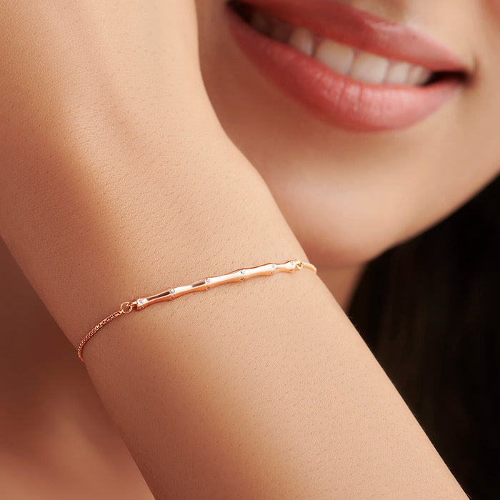 Bamboo Elegance Rose Gold Plated 925 Silver Bracelet (Adjustable)