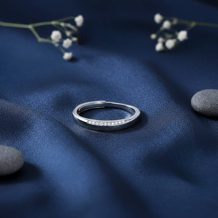 Band of Love Rhodium Plated 925 Silver Womens Ring (Adjustable)