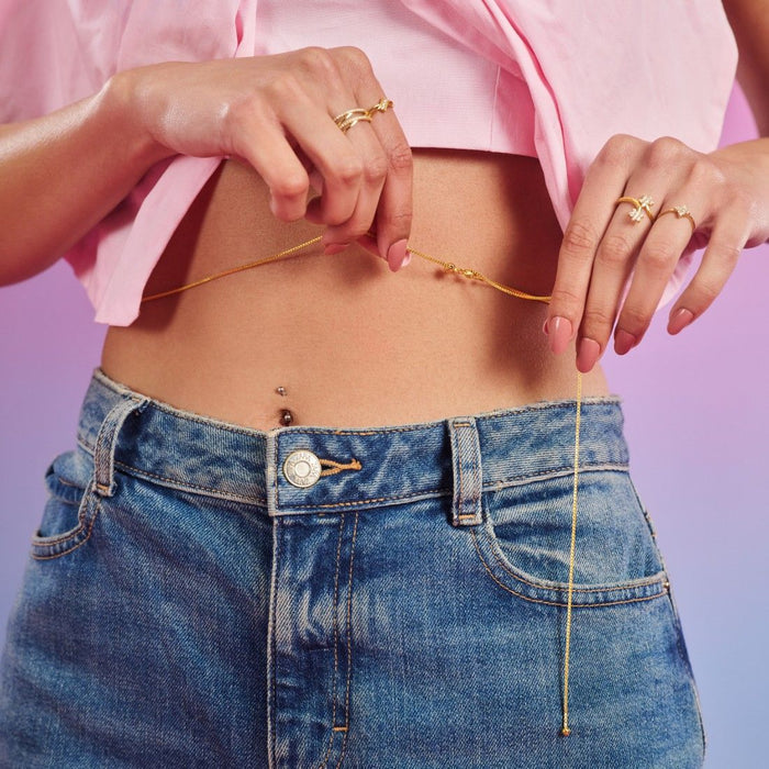Bare Elegance Gold Plated 925 Silver Box Chain Waist Chain (Sliding)
