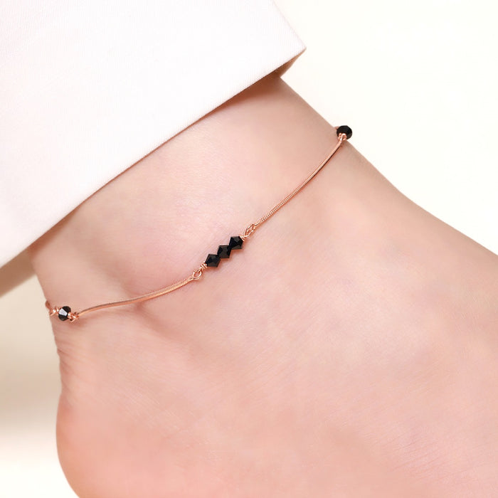 Beaded Beauty Rose Gold Plated 925 Sterling Silver Adjustable Chain Anklet