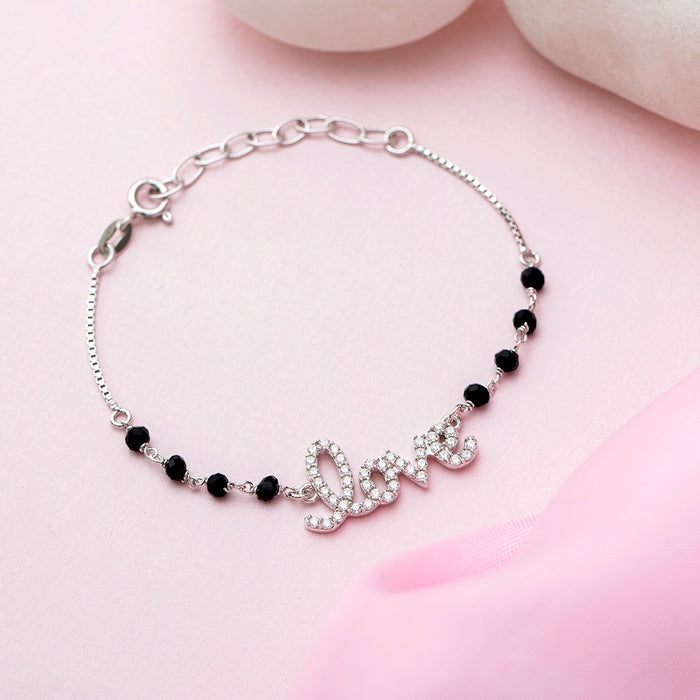 Beaded Black Love 925 Sterling Silver Bracelet